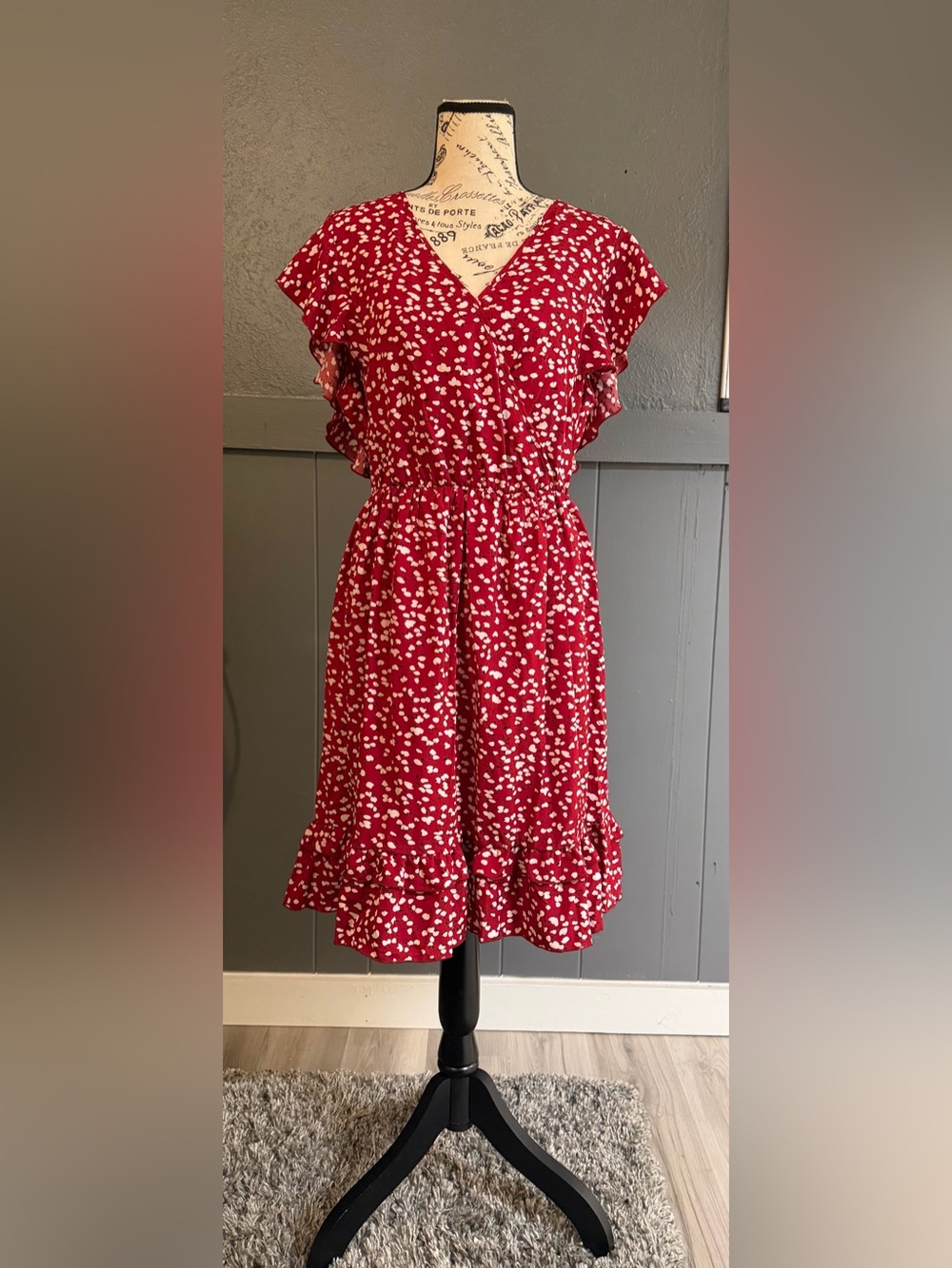 PatPat Red Heart-Print Ruffle Casual Dress